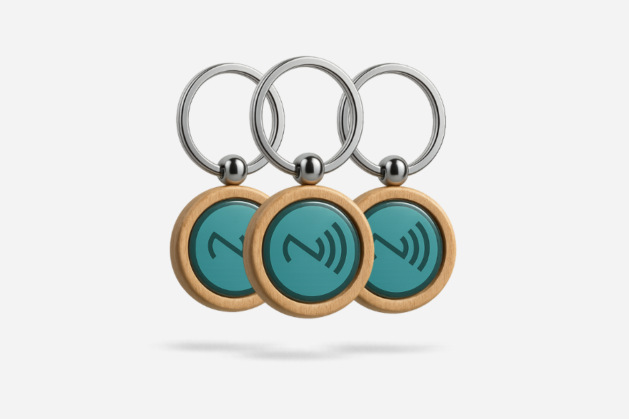 NFC kulcstartó, fa, kerek, NTAG215 (3 darab)